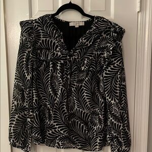 LOFT Black and White Leaf Print Blouse